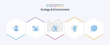 Ilustración de Ecology And Environment 25 Blue icon pack including gear. growth. liquid. science. nature - Imagen libre de derechos