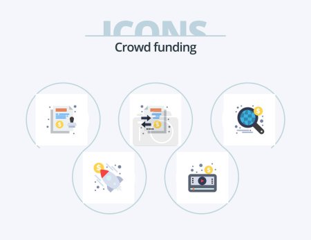 Illustration for Crowdfunding Flat Icon Pack 5 Icon Design. search. stack. video. files. paper - Royalty Free Image