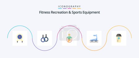 Téléchargez les illustrations : Fitness Recreation And Sports Equipment Flat 5 Icon Pack Including treadmill. running. healthcare. machine. rope - en licence libre de droit