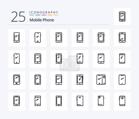 Illustration for Mobile Phone 25 Line icon pack including mobile. phone. camera. back. mobile - Royalty Free Image