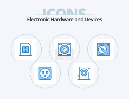 Téléchargez les illustrations : Devices Blue Icon Pack 5 Icon Design. dj. technology. cellphone. hard disk. devices - en licence libre de droit