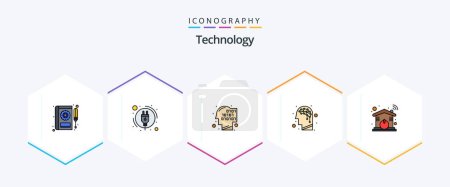 Téléchargez les illustrations : Technology 25 FilledLine icon pack including smart. automation. binary. intelligence. artificial - en licence libre de droit