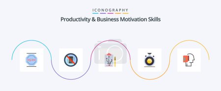 Ilustración de Productivity And Business Motivation Skills Flat 5 Icon Pack Including meditation. clock. off. think. strategy - Imagen libre de derechos