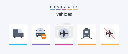 Téléchargez les illustrations : Vehicles Flat 5 Icon Pack Including airport. transportation. airplane. train. rail. Creative Icons Design - en licence libre de droit