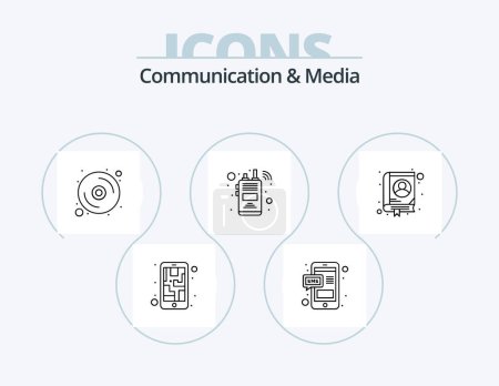 Téléchargez les illustrations : Communication And Media Line Icon Pack 5 Icon Design. photo. walkie talkie. message. radio. communication - en licence libre de droit