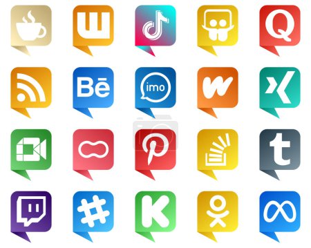 Illustration for Chat bubble style Icons of Top Social Media 20 pack such as video. imo. behance and rss icons. Versatile and professional - Royalty Free Image