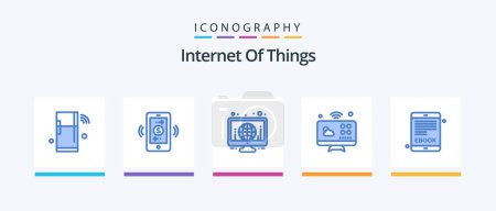 Illustration for Internet Of Things Blue 5 Icon Pack Including ebook. monitor. communications. connections. world. Creative Icons Design - Royalty Free Image
