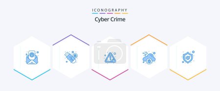 Téléchargez les illustrations : Cyber Crime 25 Blue icon pack including malware. infected. usb. cloud. attention - en licence libre de droit