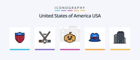 Ilustración de Usa Line Filled 5 Icon Pack Including american. usa. football. american. hat. Creative Icons Design - Imagen libre de derechos