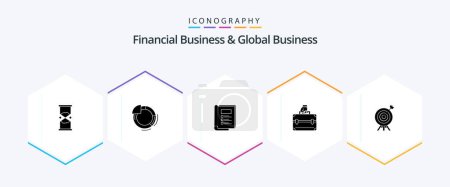 Téléchargez les illustrations : Financial Business And Global Business 25 Glyph icon pack including target. case. chart. briefcase. report - en licence libre de droit