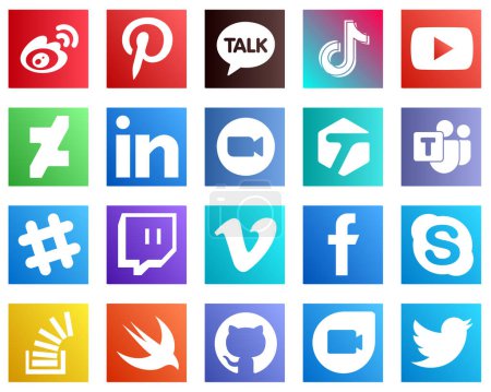 Illustration for 20 Elegant Social Media Icons such as video. professional. video. linkedin and video icons. Fully customizable and high quality - Royalty Free Image