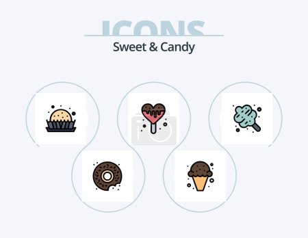 Téléchargez les illustrations : Sweet And Candy Line Filled Icon Pack 5 Icon Design. soft serve. dessert. food. sweets. kids - en licence libre de droit
