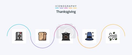 Téléchargez les illustrations : Thanksgiving Line Filled Flat 5 Icon Pack Including blowing. holiday. loaf. hat. thanksgiving - en licence libre de droit