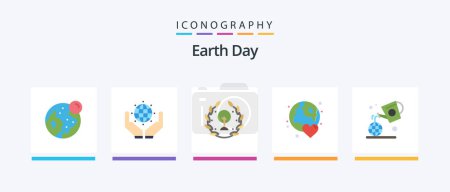 Illustration for Earth Day Flat 5 Icon Pack Including earth. love. earth. world. earth. Creative Icons Design - Royalty Free Image