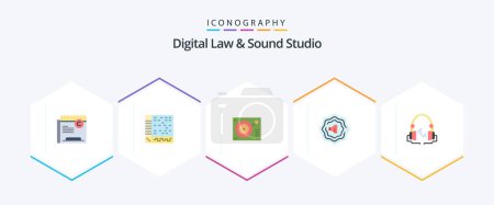 Téléchargez les illustrations : Digital Law And Sound Studio 25 Flat icon pack including music. accustic. computer. record. phonograph - en licence libre de droit