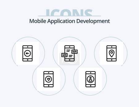Téléchargez les illustrations : Mobile Application Development Line Icon Pack 5 Icon Design. mobile application. application. application. mobile application. app share - en licence libre de droit