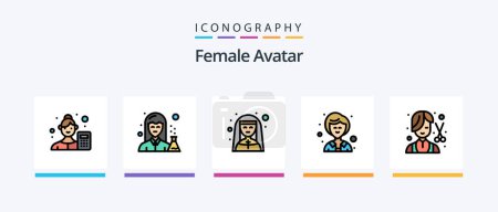 Téléchargez les illustrations : Female Avatar Line Filled 5 Icon Pack Including nurse. mask. technician. female. news anchor. Creative Icons Design - en licence libre de droit
