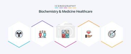 Illustration for Biochemistry And Medicine Healthcare 25 FilledLine icon pack including petri. heart. health. care. medical - Royalty Free Image