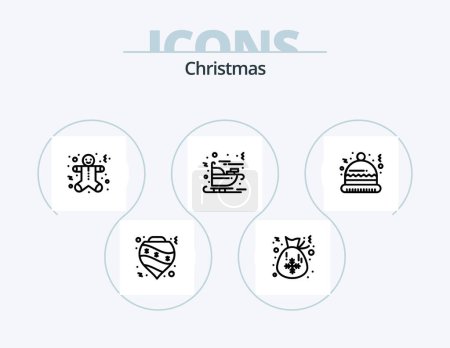 Illustration for Christmas Line Icon Pack 5 Icon Design. winter. flower. santa claus. christmas. snow - Royalty Free Image