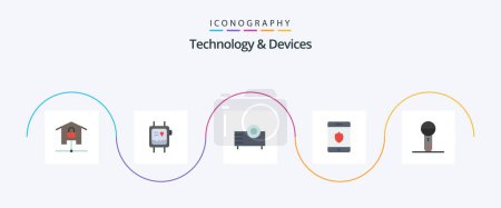Illustration for Devices Flat 5 Icon Pack Including devices. shield. watch. security. projector - Royalty Free Image