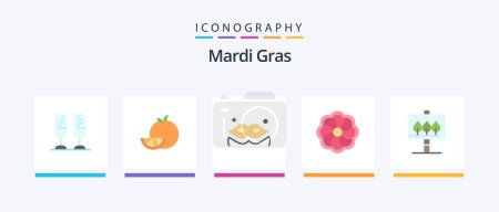 Illustration for Mardi Gras Flat 5 Icon Pack Including . sign. costume. board. flower. Creative Icons Design - Royalty Free Image