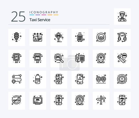 Illustration for Taxi Service 25 Line icon pack including helm. suitcase. cabin. luggage. baggage - Royalty Free Image