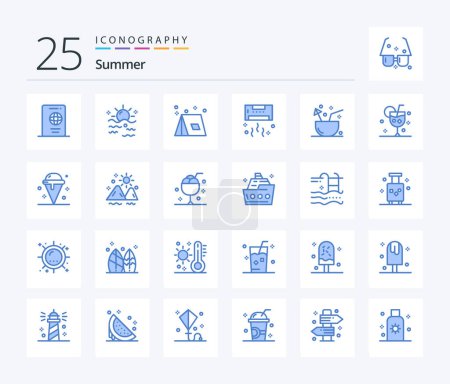 Ilustración de Summer 25 Blue Color icon pack including cool. air. sun. travel. summer - Imagen libre de derechos