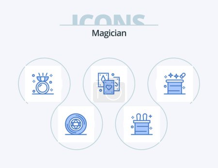 Téléchargez les illustrations : Magician Blue Icon Pack 5 Icon Design. magician. magic hat. jewelry. magic. magic - en licence libre de droit