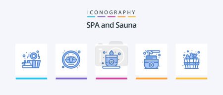 Téléchargez les illustrations : Sauna Blue 5 Icon Pack Including . lotus. spa. bathhouse. Creative Icons Design - en licence libre de droit