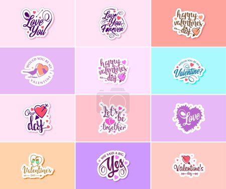 Téléchargez les illustrations : Express Your Love with Valentine's Day Typography and Graphics Stickers - en licence libre de droit
