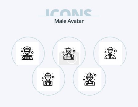 Téléchargez les illustrations : Male Avatar Line Icon Pack 5 Icon Design. man. logistic. chief. delivery. manager - en licence libre de droit