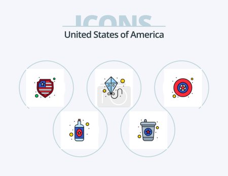 Illustration for Usa Line Filled Icon Pack 5 Icon Design. rail. cart. statehouse. usa. independence - Royalty Free Image