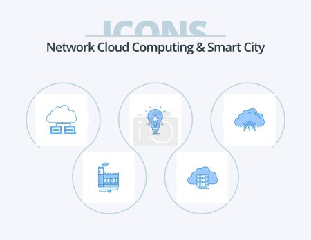 Illustration for Network Cloud Computing And Smart City Blue Icon Pack 5 Icon Design. bulb. data. computing. internet. network - Royalty Free Image