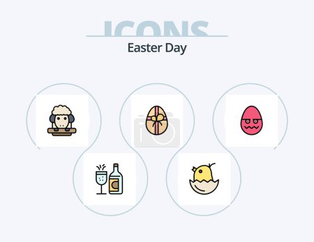 Téléchargez les illustrations : Easter Line Filled Icon Pack 5 Icon Design. cake. spring. egg. sheep. easter - en licence libre de droit