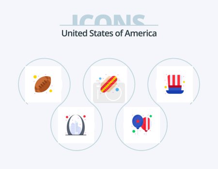 Téléchargez les illustrations : Usa Flat Icon Pack 5 Icon Design. hat. states. party. hotdog. american ball - en licence libre de droit