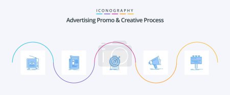 Illustration for Advertising Promo And Creative Process Blue 5 Icon Pack Including marketing. bullhorn. newsletter. targeting. goal - Royalty Free Image