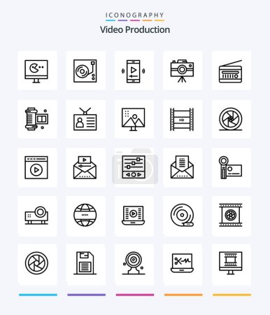 Ilustración de Creative Video Production 25 OutLine icon pack  Such As professional camera. handycam. . camcorder. video player - Imagen libre de derechos