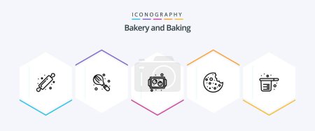 Illustration for Baking 25 Line icon pack including cook. slice. mixer. sausage. tray - Royalty Free Image