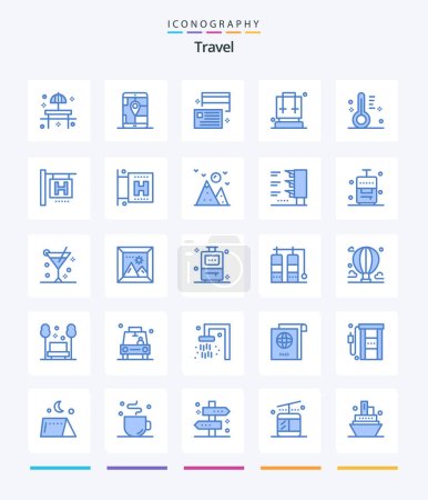 Illustration for Creative Travel 25 Blue icon pack  Such As travel. bag. navigation. backpack. credit - Royalty Free Image