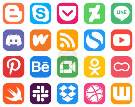 Ilustración de 20 High Resolution Social Media Icons such as video. simple. message. feed and literature icons. Professional Gradient Icon Set - Imagen libre de derechos