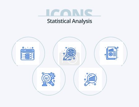 Illustration for Statistical Analysis Blue Icon Pack 5 Icon Design. chart. document. optimize. report. global - Royalty Free Image