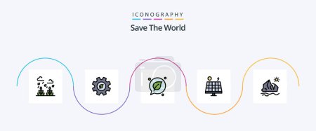 Téléchargez les illustrations : Save The World Line Filled Flat 5 Icon Pack Including environment. solar. chat. green. energy - en licence libre de droit