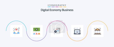 Illustration for Digital Economy Business Flat 5 Icon Pack Including economy. bank. codding. laptop. online - Royalty Free Image