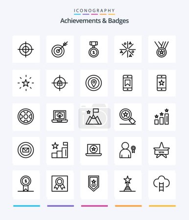 Ilustración de Creative Achievements & Badges 25 OutLine icon pack  Such As medals. works. best. stars. achievement - Imagen libre de derechos