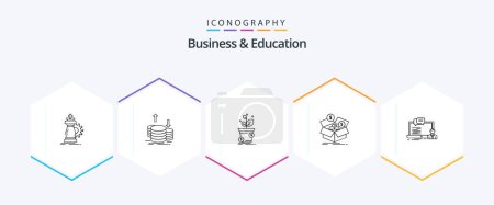Illustration for Business And Education 25 Line icon pack including budget. m savings. gold. business. pot - Royalty Free Image