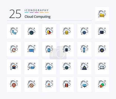 Illustration for Cloud Computing 25 Line Filled icon pack including upload. technology. analytics. storage. cloud - Royalty Free Image