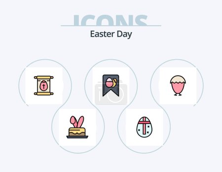 Téléchargez les illustrations : Easter Line Filled Icon Pack 5 Icon Design. easter. egg. egg. egg. decoration - en licence libre de droit
