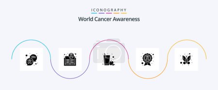 Ilustración de World Cancer Awareness Glyph 5 Icon Pack Including butterfly. cause. health. ribbon. awareness ribbon - Imagen libre de derechos