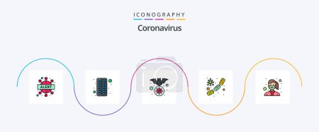 Téléchargez les illustrations : Coronavirus Line Filled Flat 5 Icon Pack Including blood. microbe. bat. germs. virus - en licence libre de droit
