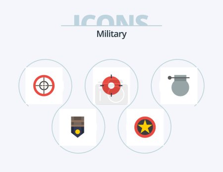 Téléchargez les illustrations : Military Flat Icon Pack 5 Icon Design. bomb. target. rank. position. circle - en licence libre de droit